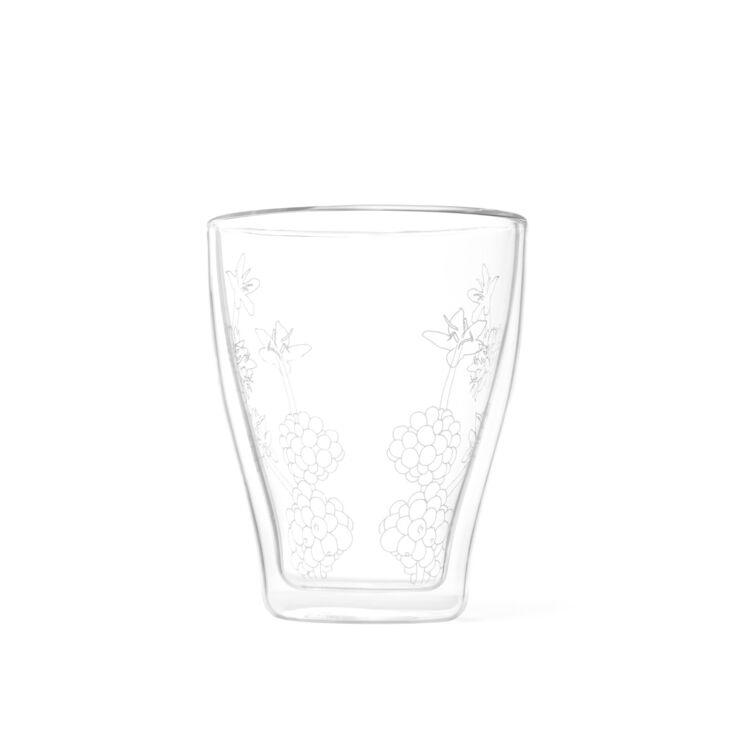 Doppelwandglas mit Kaffeepflanzen-Motiv auf weißem Hintergrund