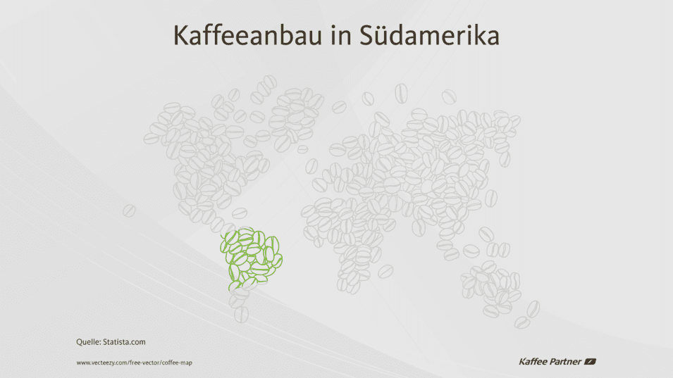 Landkarte von Südamerika als Kaffeeproduktionsland