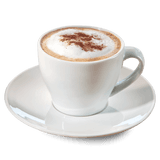 Cappuccino mit Kakao in einer weißen Tasse