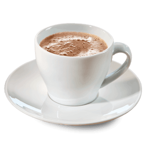 cocoa snow in a white mug from Kaffee Partner