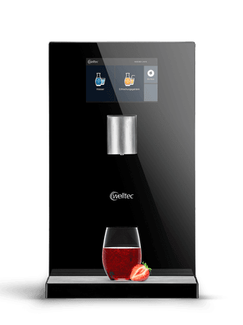 Wasserspender von Welltec mit befülltem Glas