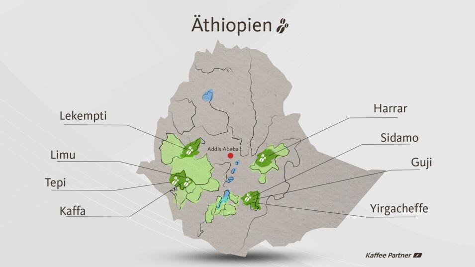 Kaffeeanbaugebiete von Äthiopien - Landkarte