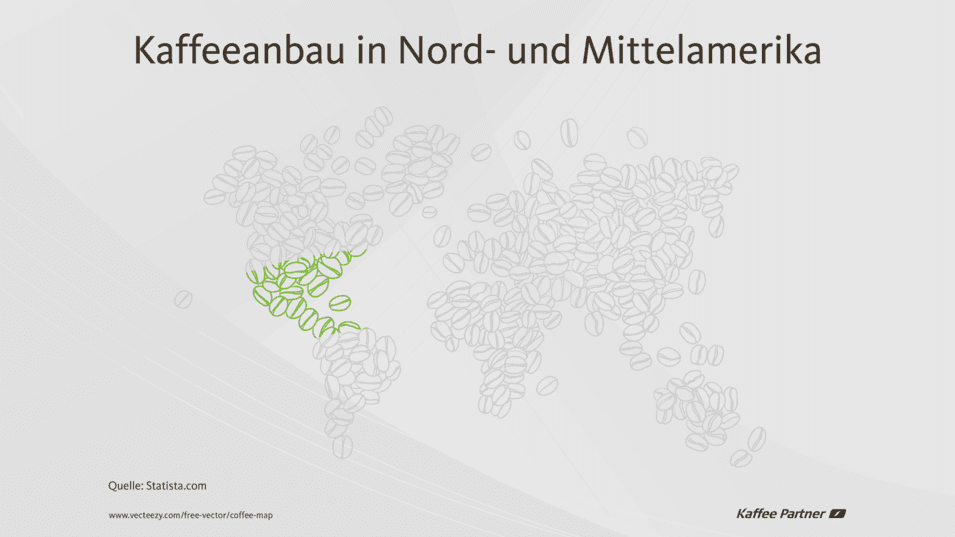 Landkarte Nord- und Mittelamerika als Kaffeeproduktionsland