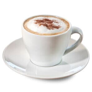 Cappuccino with cocoa in a white mug