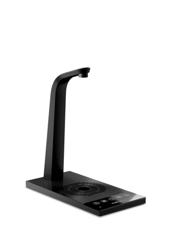 Das PURE Touch Gerät aus der seitlichen Perspektive vor einem transparenten Hintergrund. Das elegante, schlanke Design ist gut sichtbar.