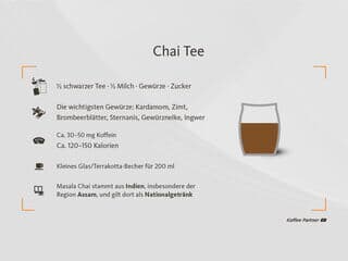 Infografik zu Chai Tee mit Inhaltsangaben, Nährwerten und Herkunft.