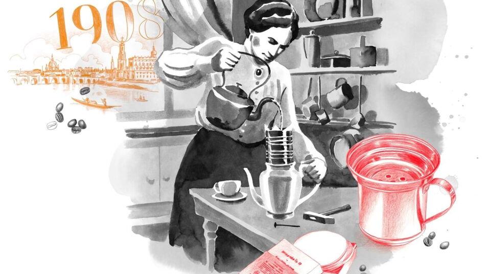 Melitta Benz mit Ur-Kaffeefilter von 1908