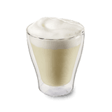 Kaffee mit Vanillemilch in einem Doppelwandglas