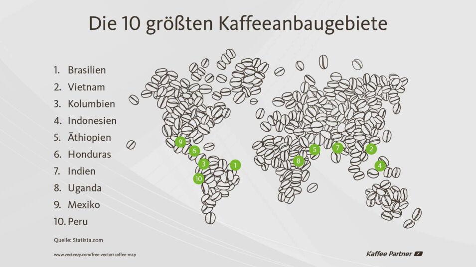 Infografik Weltkarte Top 10 Kaffeeanbaugebiete